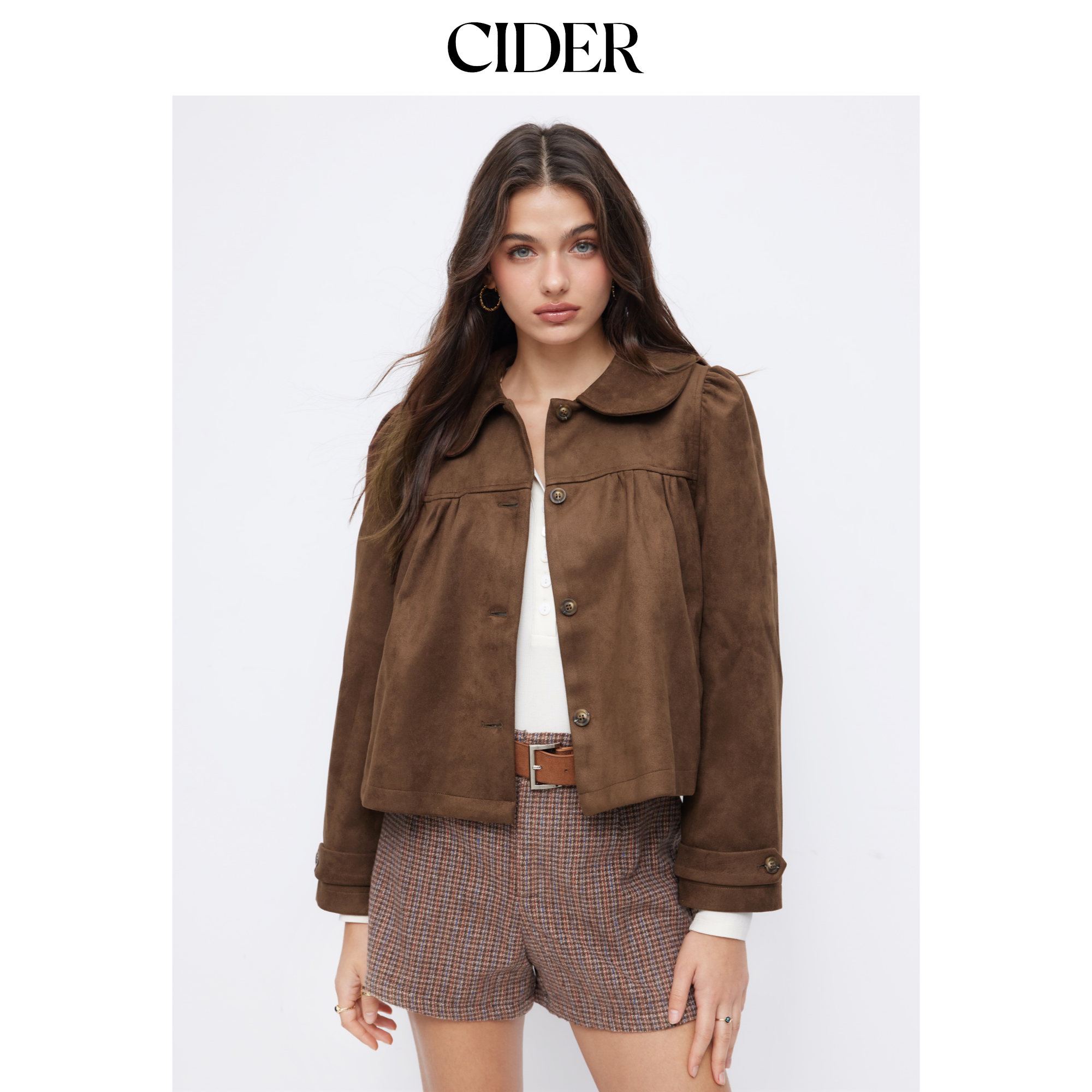 CIDER娃娃领春秋新品女装麂皮复古彼得潘翻领上衣114816491图片