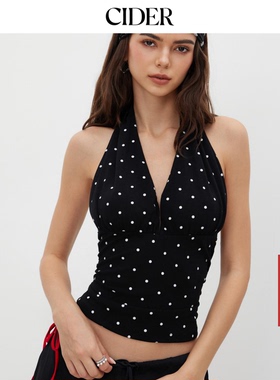 CIDER棉挂脖背心荡领波点褶皱性感外穿上衣114631621