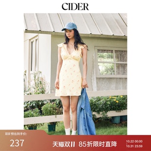 【金智雨同款】CIDER缎面碎花V领荷叶袖蓬蓬迷你连衣裙115283291