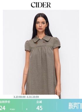 CIDER彼得潘娃娃领美式复古格子短袖针织波点连衣裙114967589