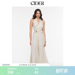 CIDER挂脖波点褶皱金属饰阔腿连体裤 115152554