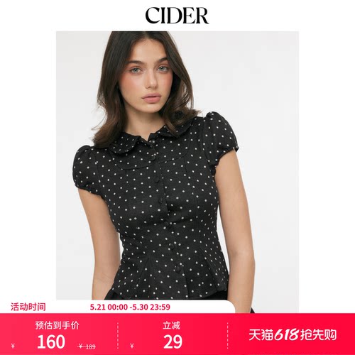 CIDER【520礼物】娃娃领波点彼得潘领泡泡袖短款上衣115158390