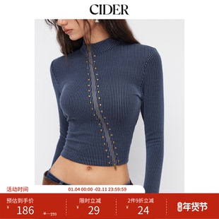 CIDER金属拉链细节条纹高领不对称长袖上衣114871755