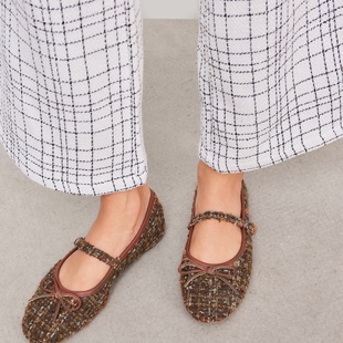 CIDER 秋冬新品女装蝴蝶结粗花呢玛丽珍鞋 111889114