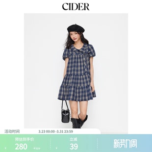 CIDER娃娃领格纹彼得潘领蝴蝶结短袖 娃娃迷你连衣裙114933612