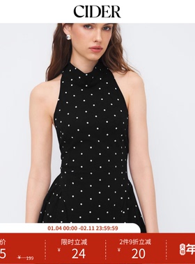 【明星同款】CIDER 挂脖波点露背短裙荷叶边连衣裙114600476