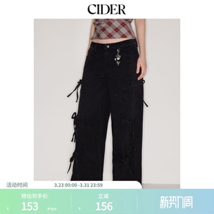 牛仔超低腰蝴蝶结阔腿牛仔裤 CIDER正品 114048170 明星同款