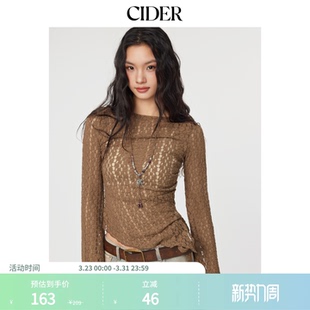 CIDER都市游牧风美式 针织上衣女114797631 穿搭蕾丝船领下摆灯笼袖