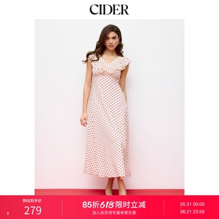 CIDER圆点荷叶边V领长连衣裙115127529