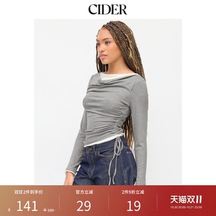 【明星同款】CIDER双色抽绳褶皱不对称下摆船领上衣女装114881445