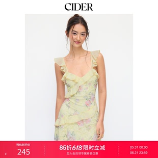 CIDER蕾丝碎花抹胸荷叶边迷你连衣裙114757550