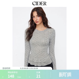 CIDER圆点圆领荷叶边下摆短款 上衣115083287