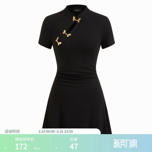 CIDER翻领短袖 114729417 金属镂空褶皱迷你连衣裙女装