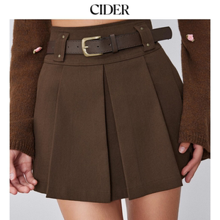 复古风带腰带a字短裙裤 102379344 色美式 CIDER春秋女装