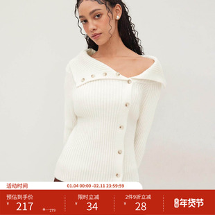 CIDER新款针织领口设计感纽扣长袖套头毛衣女113948979