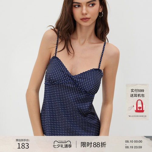 CIDER美式波点系带蕾丝边无袖吊带抹胸上衣女装114675782