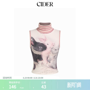 CIDER春秋女装 上衣114829479 棉兔子印花条纹高领背心式