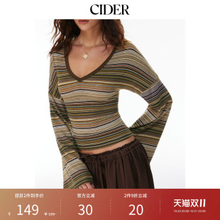 CIDER2026秋季新品针织条纹V领喇叭袖上衣115664811