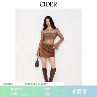 透视荷叶边上衣114997797 CIDER蕾丝露肩长袖 明星同款