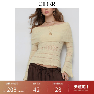 CIDER2026秋季新品针织羊毛混纺网眼露肩喇叭袖上衣115480662