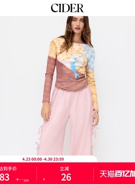CIDER2025春秋新品女装猫咪印花长袖T恤114970330