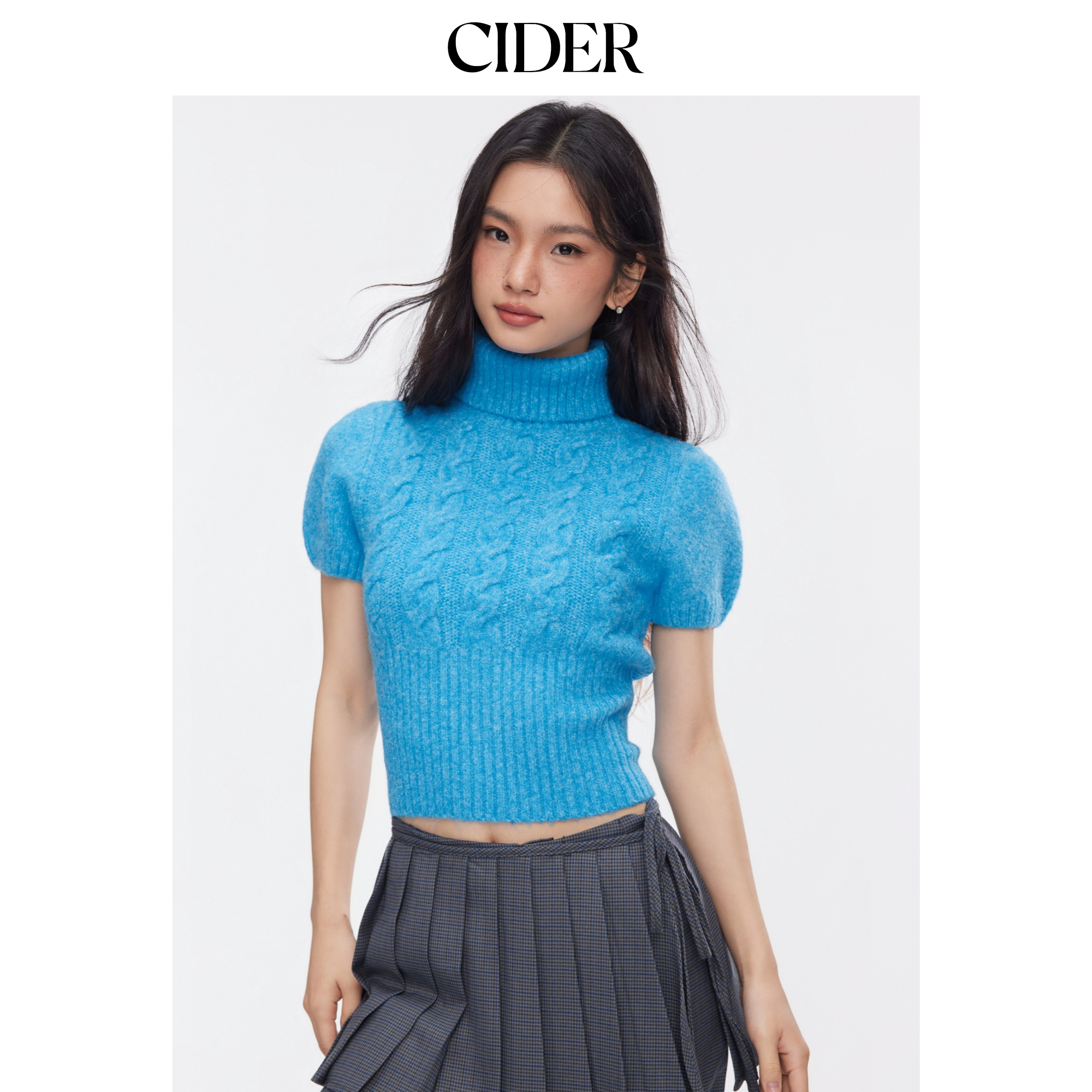 CIDER春秋新品女装羊毛高领麻花针织上衣114965510
