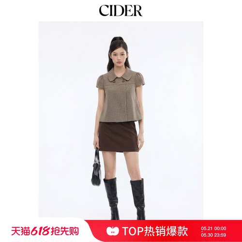 CIDER彼得潘领外套格子衬衫复古波点翻领格纹短袖上衣114740919