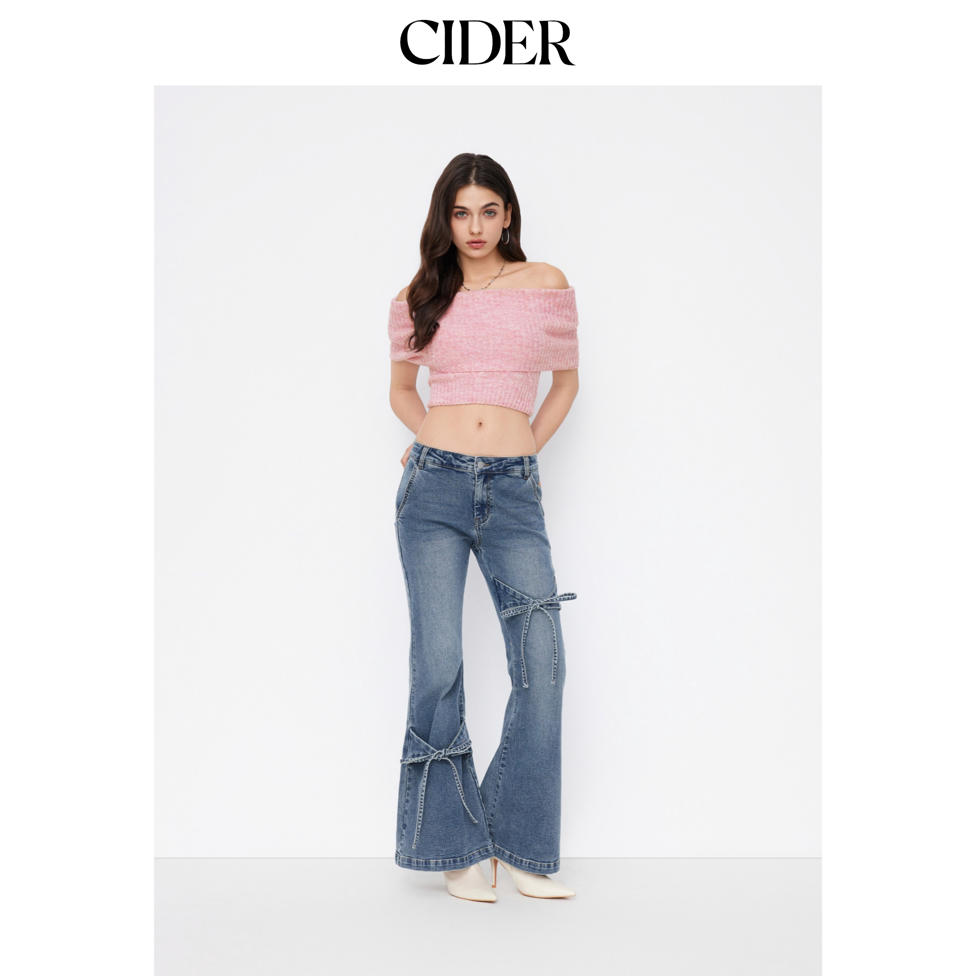 CIDER针织羊毛混纺露肩短袖短款上衣114930015图片