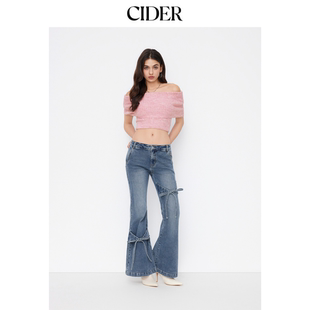 CIDER针织羊毛混纺露肩短袖短款上衣114930015