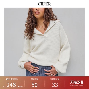 CIDER新款针织衫V领宽松色长袖马球针织上衣女101047960