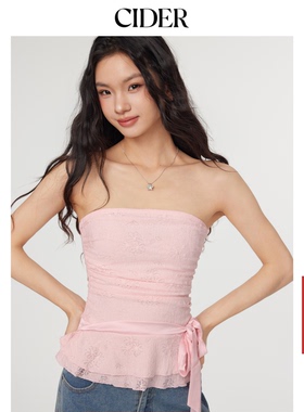 CIDER蕾丝抹胸背心荷叶边蝴蝶结抽褶抹胸上衣114510780