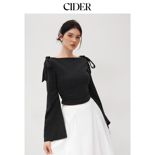 CIDER2026秋季新品船领蝴蝶结收褶长袖上衣114073926