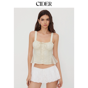 CIDER棉质方领系带荷叶边刺绣背心式 114532198 上衣女装