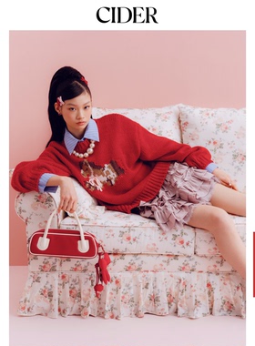 【明星同款】CIDER可爱风小马毛衣新年穿搭针织红色上衣115162127