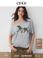CIDER2026 Early Autumn Outfit Dachshund printed pure Cotton asymmetrical collar Loose T-shirt 115225980 thumbnail 3