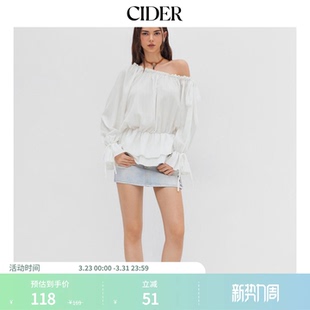 明星同款 衬衫 CIDER正品 长袖 114442675 斜领露肩灯笼袖