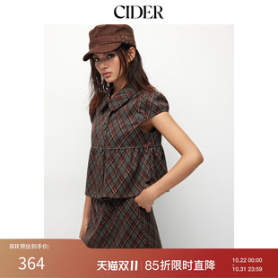 【明星同款】CIDER2026秋季彼得潘娃娃领格纹半身裙套装115536776