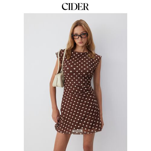 CIDER2026夏季新品网眼波点短袖褶皱A字迷你连衣裙115465076