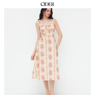女装 碎花蕾丝边心形领长连衣裙114585940 新品 CIDER夏季