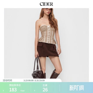 lolita风棉格纹荷叶边短款 女装 抹胸上衣114882624 新品 CIDER夏季