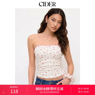 CIDER2026夏季新品棉质波点碎花褶皱蝴蝶结短款抹胸上衣115250090