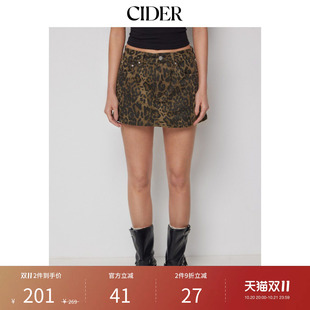 【明星同款】CIDER辣妹风水洗弹力牛仔豹纹高腰短裙短裤115207114