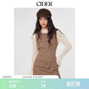 千鸟格美式 棕色短款 复古连衣裙114792418 纹无袖 CIDERchic风格