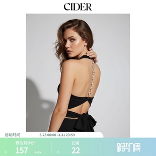 CIDER挂脖V领水钻镂空系带露背短款 上衣114850823