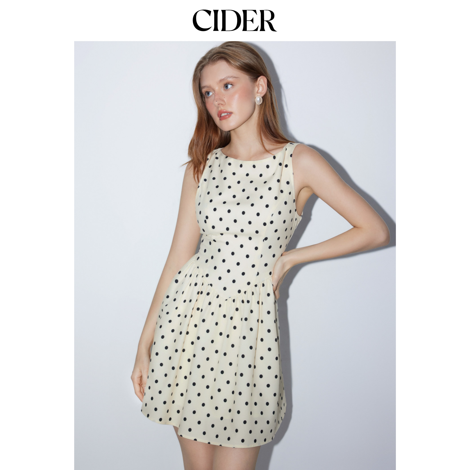 CIDER波点蝴蝶结船领迷你伞裙连衣裙115053138图片