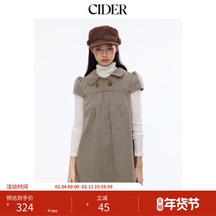 CIDER彼得潘翻领美式复古格子纽扣迷你短袖针织连衣裙114967589