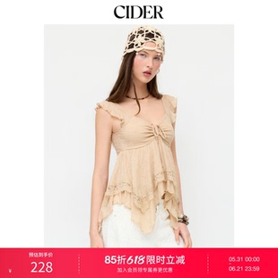 CIDER2026春季新品蕾丝心形领口系带短袖上衣115192446