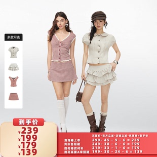 【所有女生的衣橱】CIDER泡泡袖上衣/浅灰短裙/格纹衬衫/A字短裙