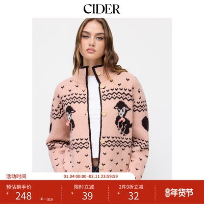 CIDER复古风针织开衫混羊毛鹿心图案费尔岛毛衣宽松夹克114919388