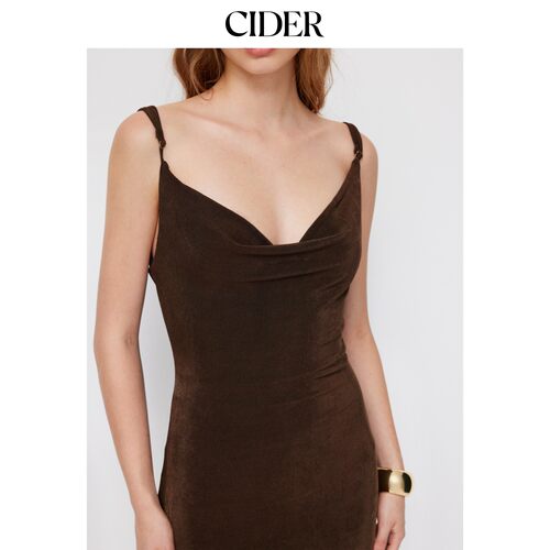 CIDER2026夏季新品荡领露背链条细节美人鱼长连衣裙114625207